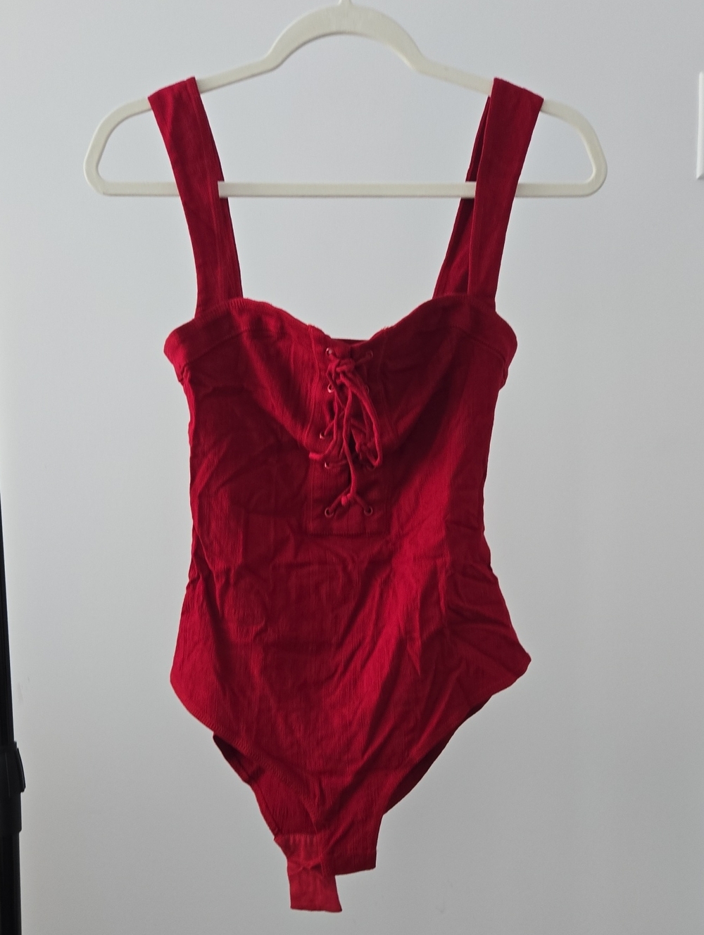 Free People Red Lace Up Bodysuit